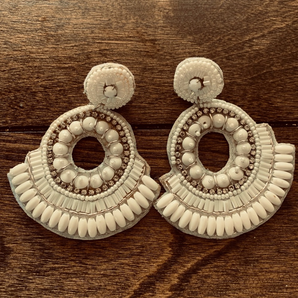 White Beaded Statement Earrings